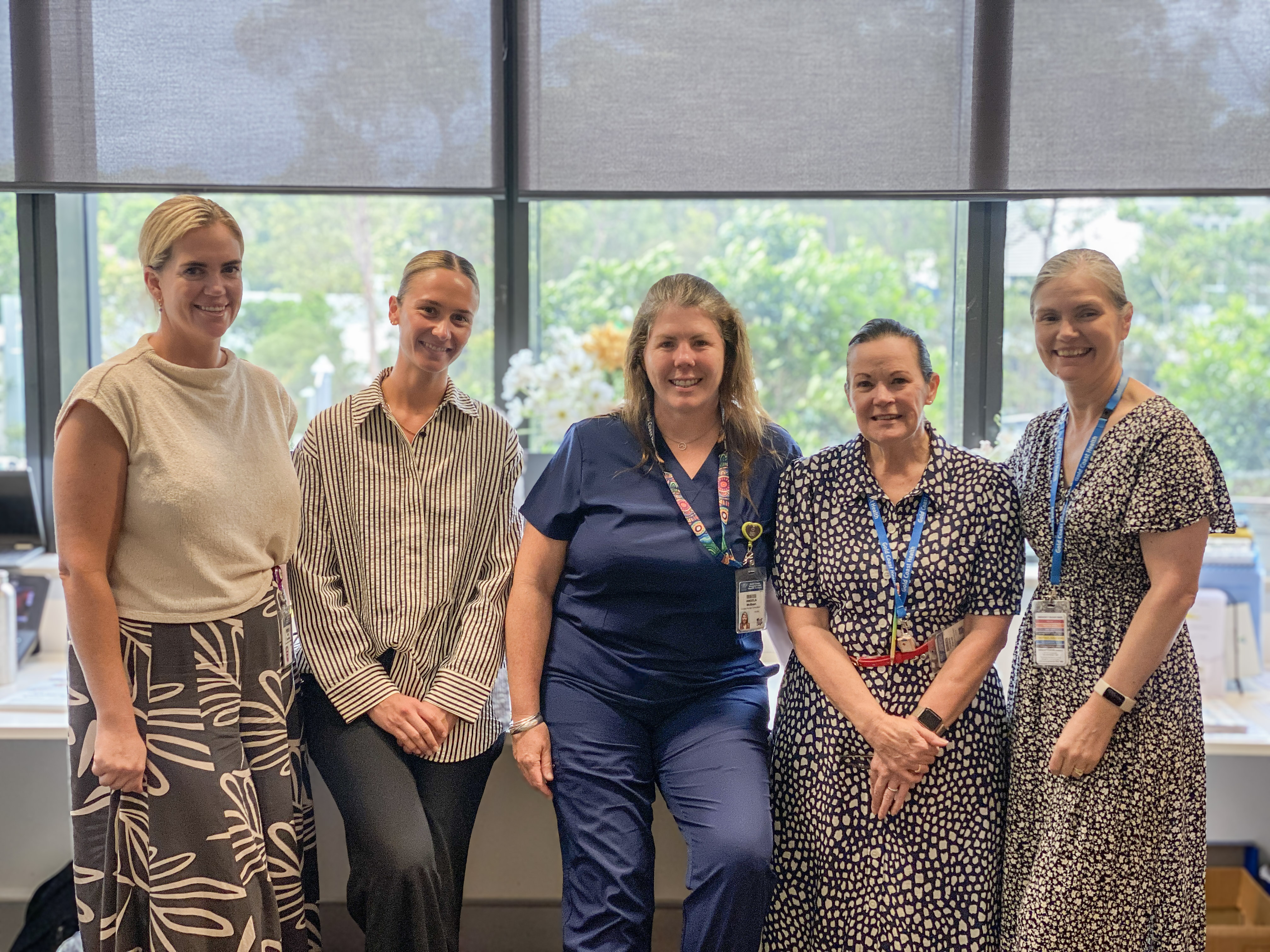 Left to right: Meet some of the Specialist Cancer Care Team - CNC Amy Keating, Clinical Nurse (CN) Jazmin Allman, NUM Angela McBean, CNC Debbie Farrell and Nurse Navigator Helen Anderson