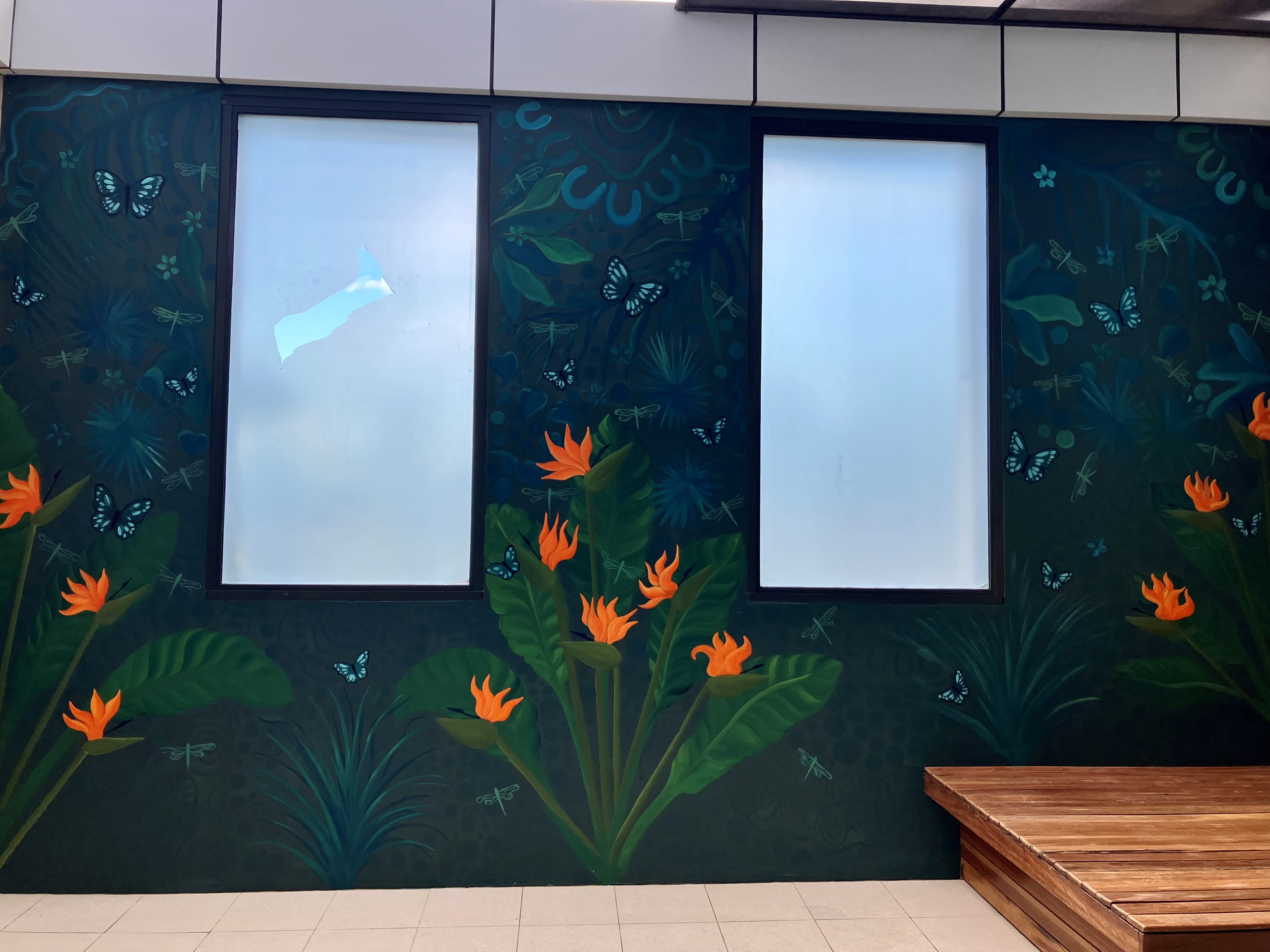 Nature-themed mural inside Gold Coast University Hospital Emergency Department