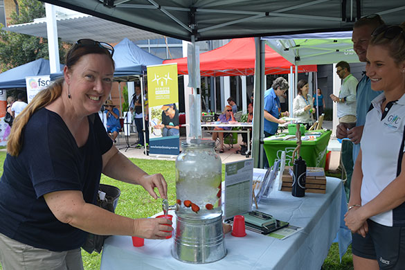 Trisha O'Brien, from the Homeless Health Outreach Team, pauses for a drink at the General Wellness Centre tent. Trisha O'Brien, from the Homeless Health Outreach Team, pauses for a drink at the General Wellness Centre tent.