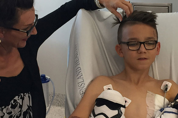 Nick Sutton is recovering in Gold Coast University Hospital with mum Helen Nick Sutton is recovering in Gold Coast University Hospital with mum Helen